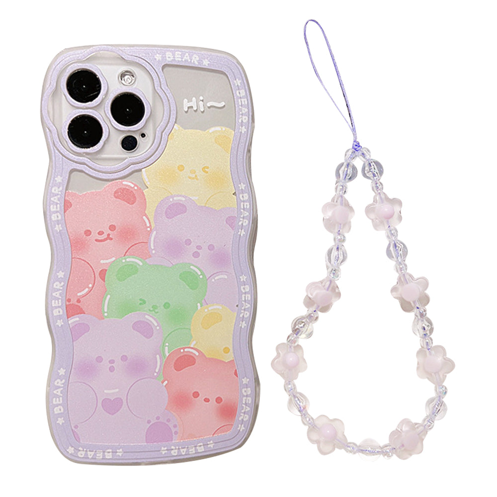 For iPhone 14 Pro Max Mobile Phone Case Clear TPU Cover with Bear Pattern and Purple Flower Wrist Strap For iPhone 14 Pro Max Mobile Phone Case Clear TPU Cover with Bear Pattern and Purple Flower Wrist Strap
